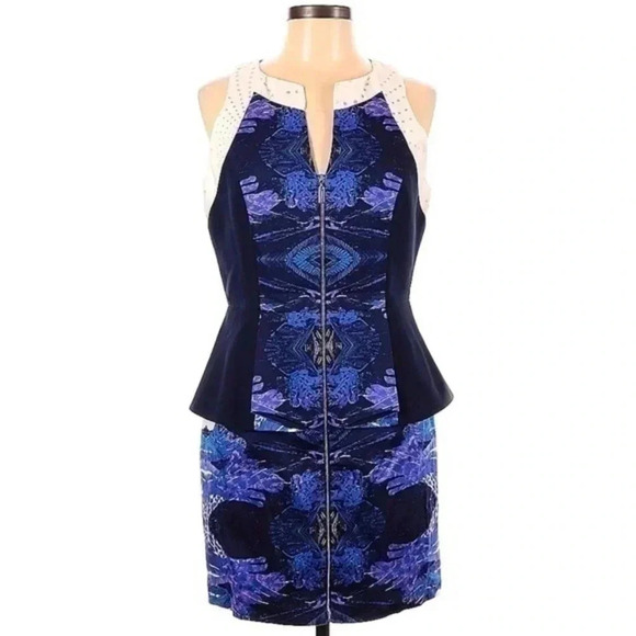 Black Halo Dresses & Skirts - Black Halo | Peplum Zippered Front Blue/Black Dress Size 12 Large NWT